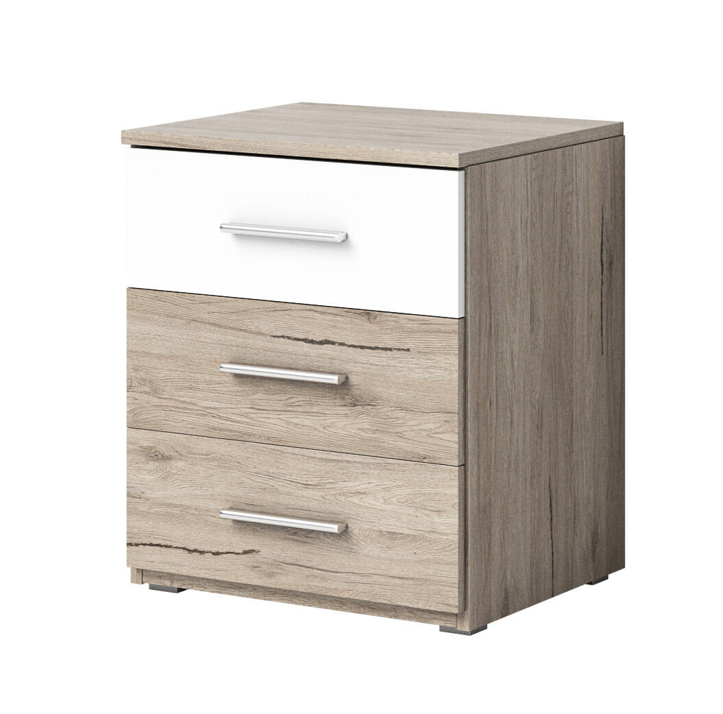 Beta naktinis staliukas su 3 stalčiais, San Remo, šviesus/baltas