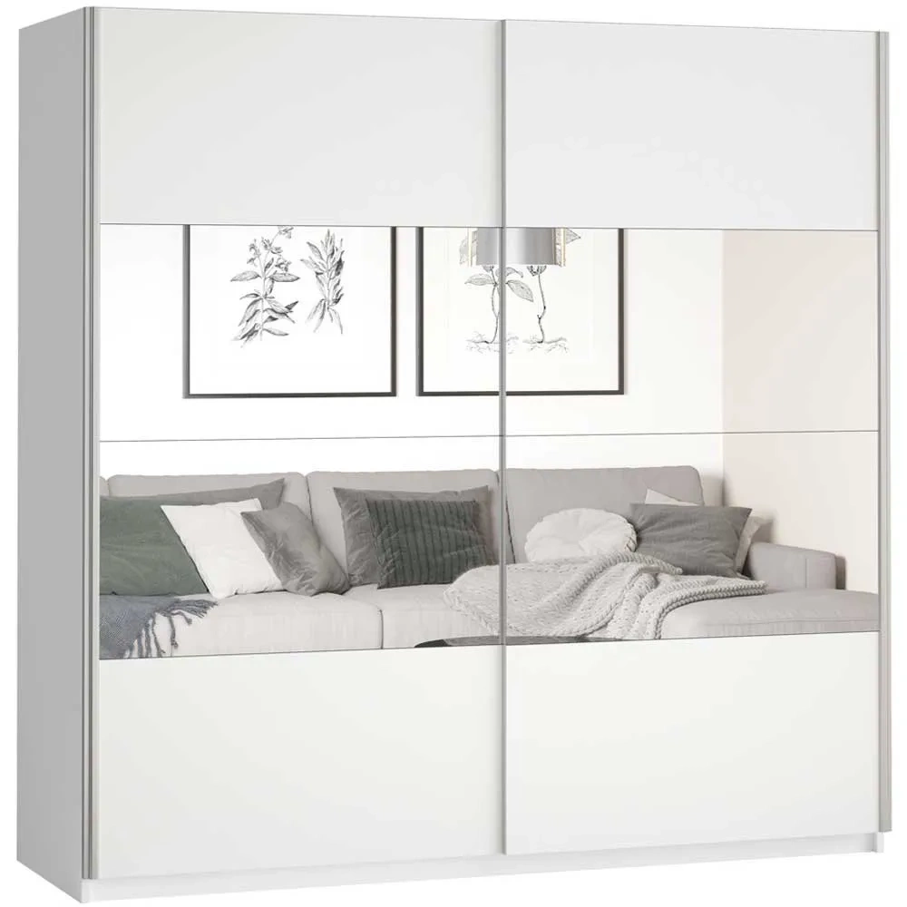 Beta dviejų durų spinta su veidrodžiais, 200 cm, blizgi balta