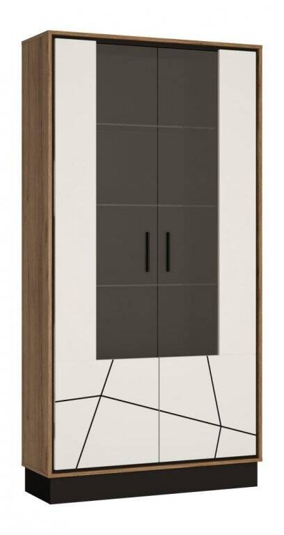 Brolo BROV02 - 2 durų vitrina Catania ąžuolo/juodo perlo/baltos spalvos