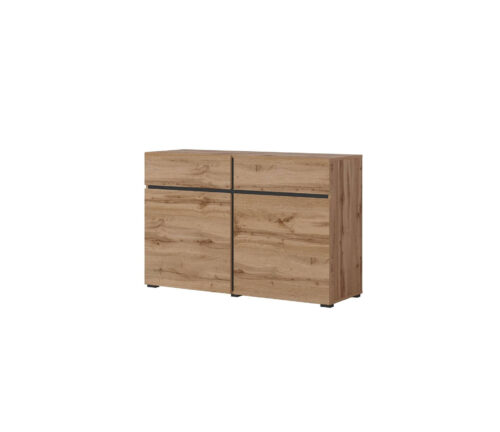 „Cross“ komoda, 2 stalčiai, 2 stalčiai, „Wotan“ ąžuolo spalvos, matinės juodos spalvos