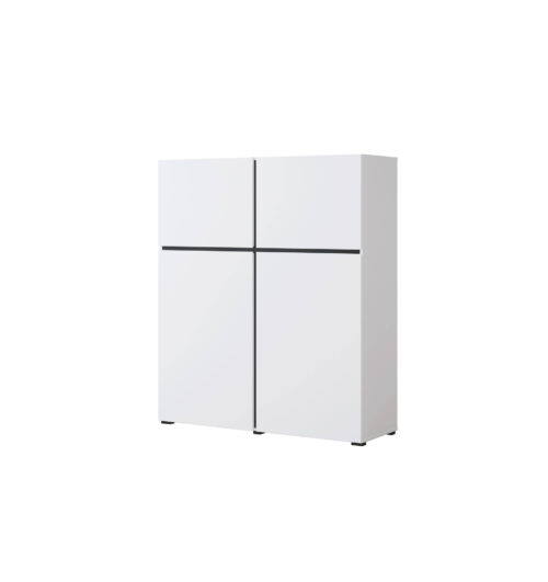 „Cross“ – aukšta komoda su 4 stalčiais, matinės juodos ir baltos spalvos