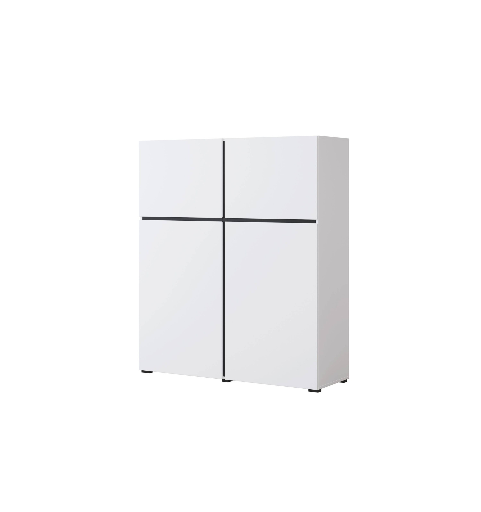 „Cross“ – aukšta komoda su 4 stalčiais, matinės juodos ir baltos spalvos