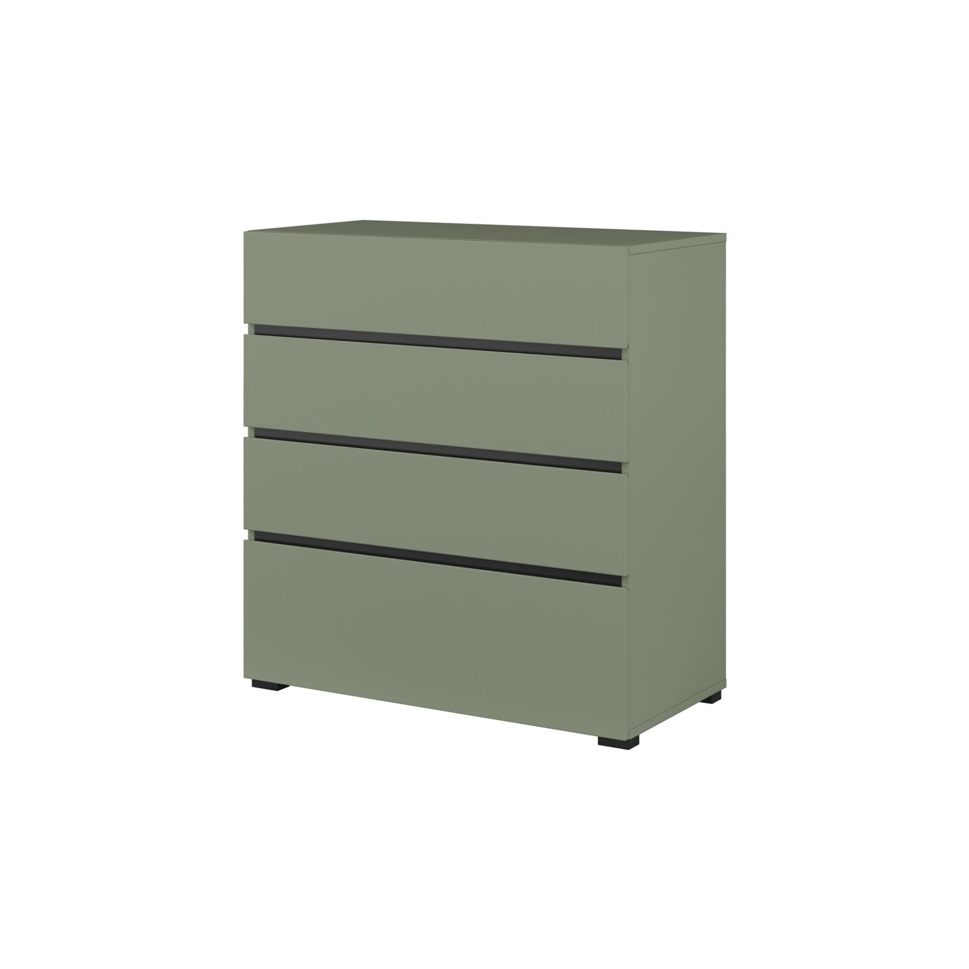 „Cross S“ – komoda su 4 stalčiais, dulkėtai žalia ir juoda