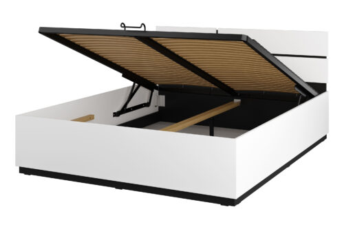 „Cross S“ – lova su konteineriu ir pakeliamu rėmu, 160 cm, balta, juoda, onikso spalvos, matinė