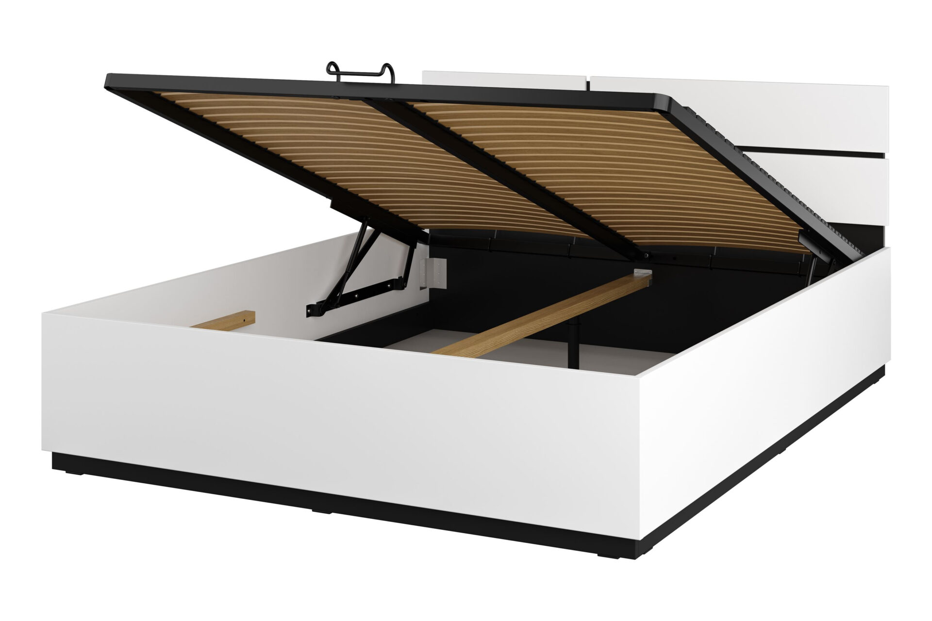 Cross S - Łóżko z Pojemnikiem i Podnoszonym Stelażem 160 cm Biały Czarny Onyks Mat