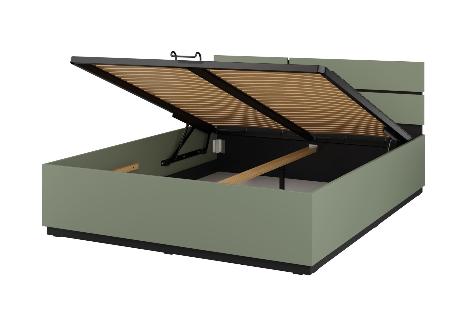 „Cross S“ – lova su daiktadėže ir pakeliamu rėmu, 160 cm, dulkėtai žalia ir juoda