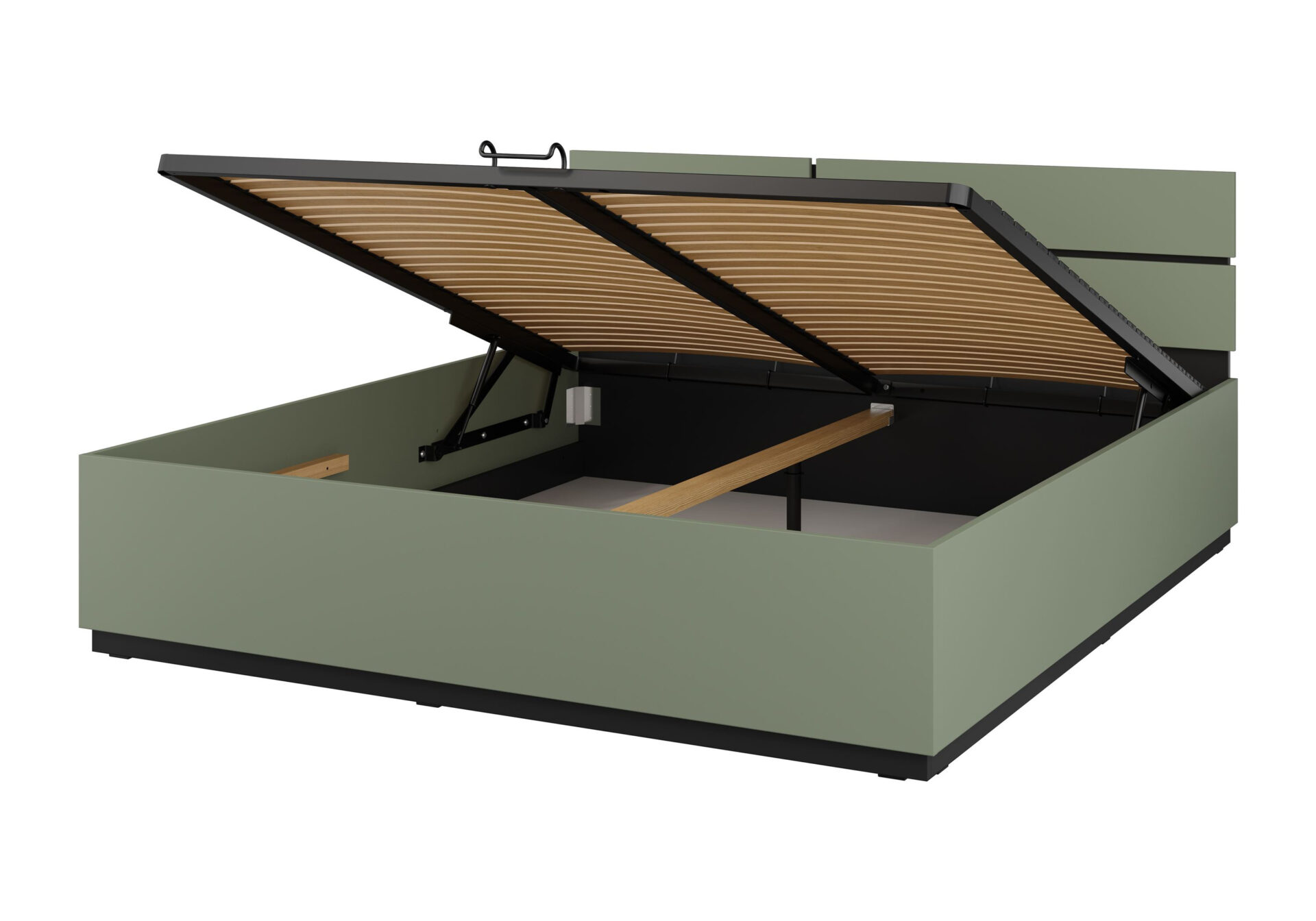 „Cross S“ – lova su daiktadėže ir pakeliamu rėmu, 180 cm, dulkėtai žalia ir juoda