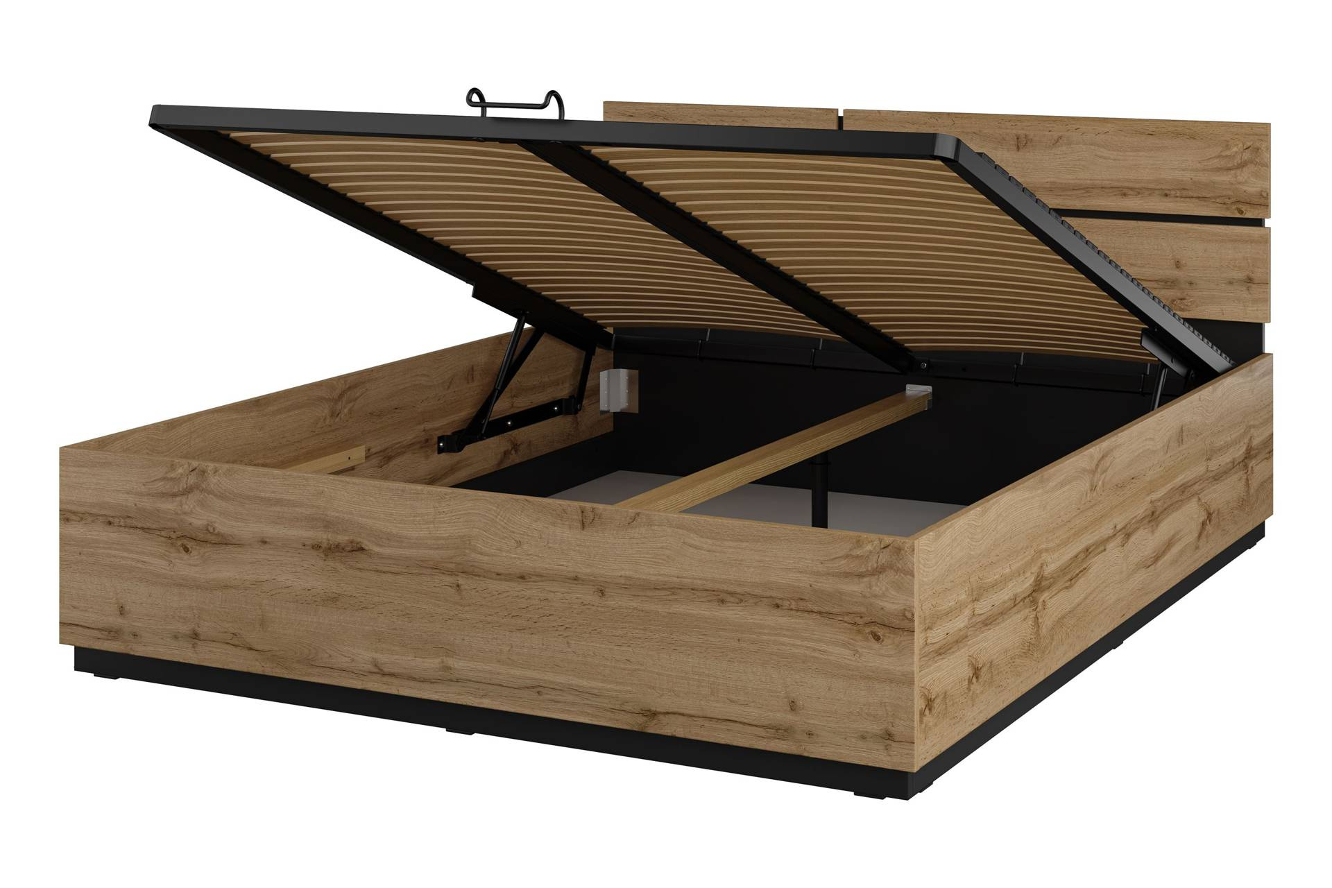 „Cross S“ – lova su indu ir rėmu, 160 cm, „Wotan“ ąžuolo juodo onikso spalvos matinė spalva