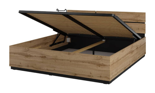 „Cross S“ – lova su indu ir rėmu, 180 cm, „Wotan“ ąžuolo juodo onikso spalvos matinė spalva