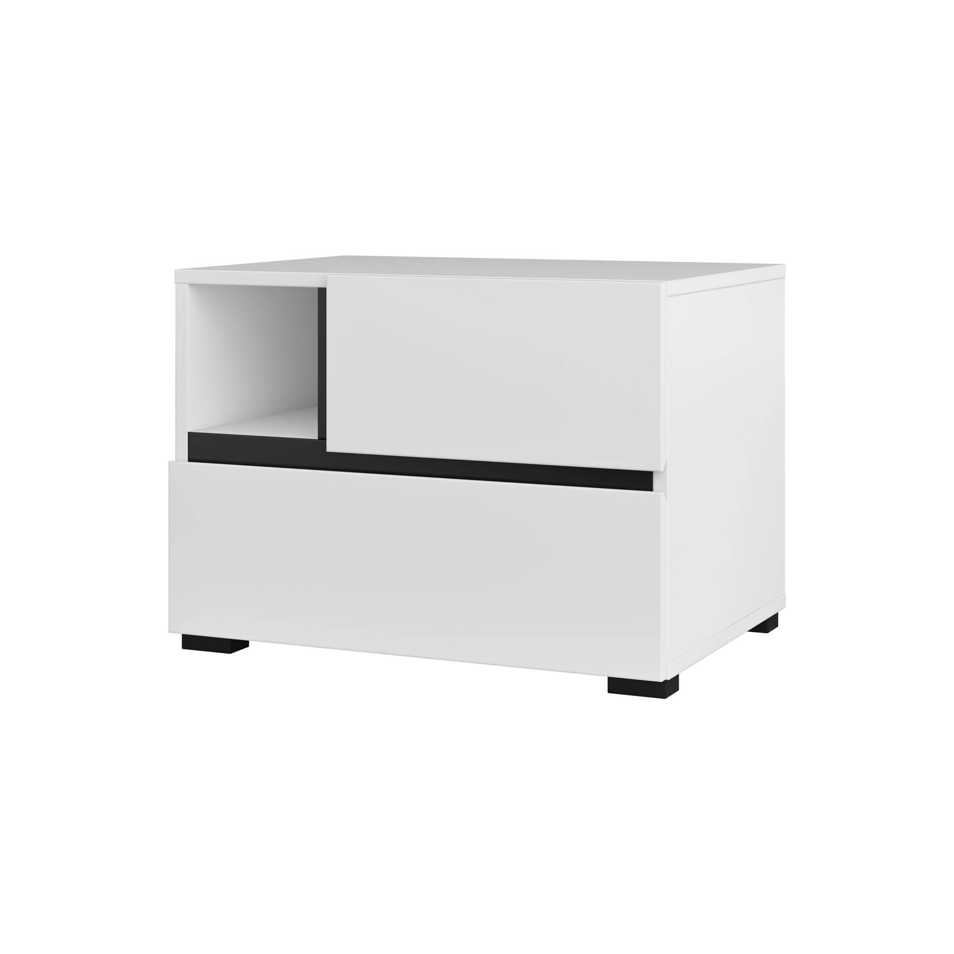 „Cross S“ – naktinis staliukas su 2 stalčiais, baltas, juodas, onikso spalvos, matinis