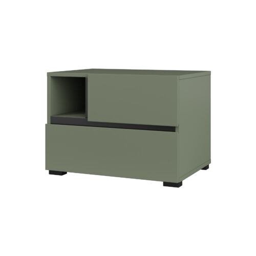 „Cross S“ – naktinis staliukas su 2 stalčiais, dulkėtai žalias, juodas