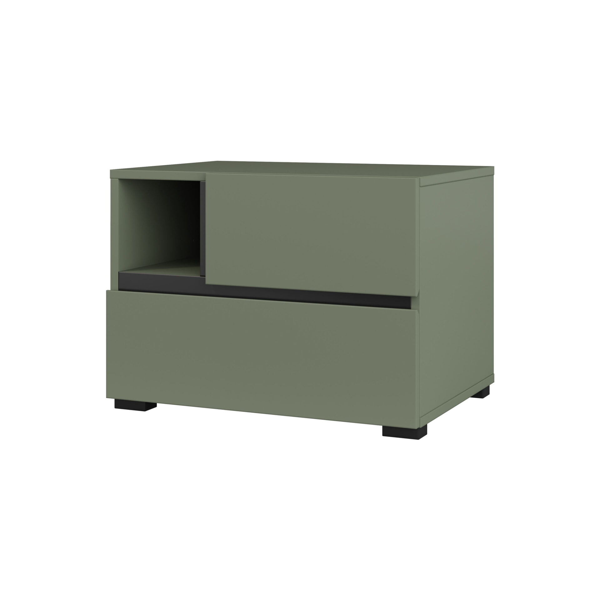 „Cross S“ – naktinis staliukas su 2 stalčiais, dulkėtai žalias, juodas