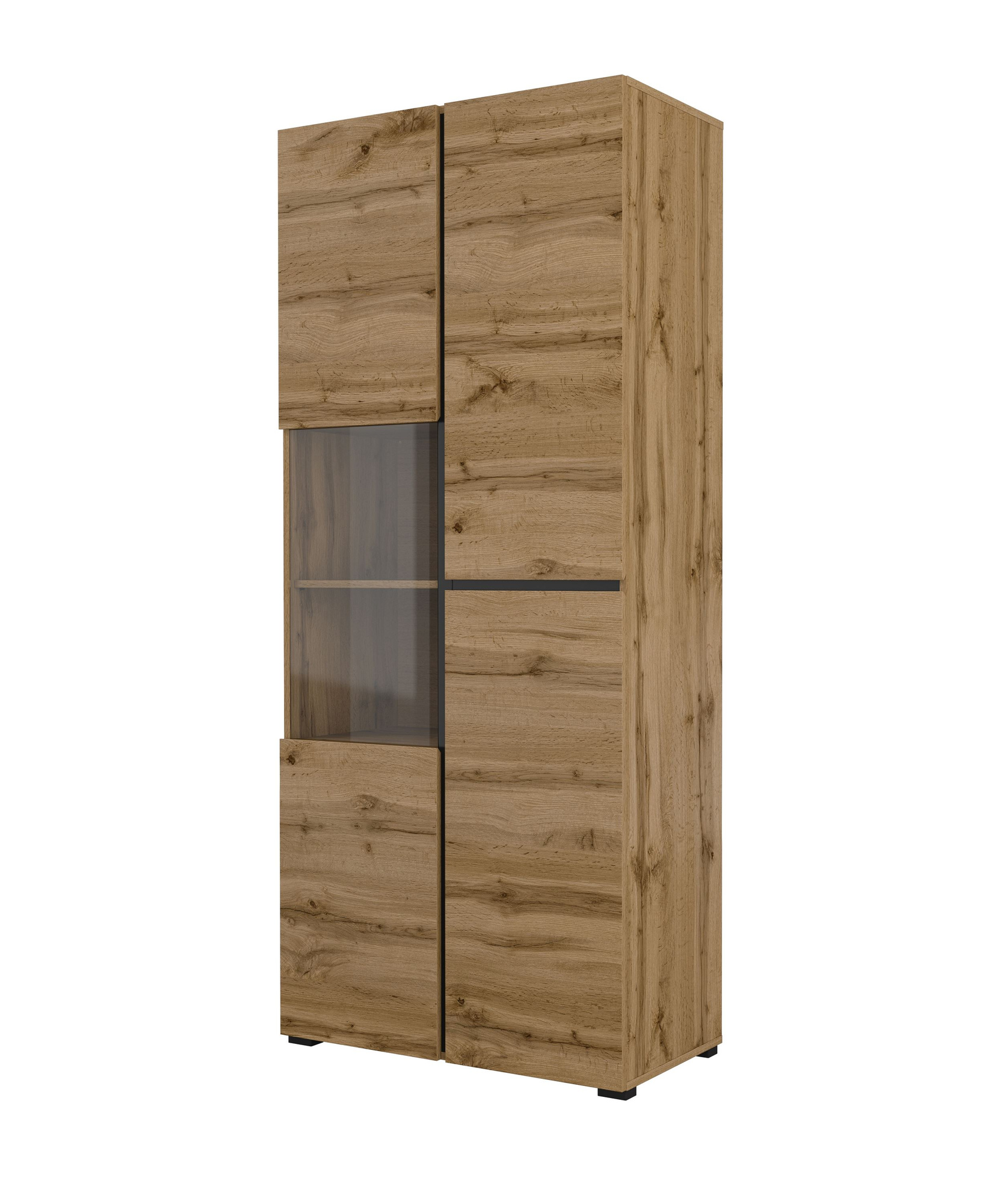 Cross - 3 durų vitrina Wotan ąžuolo spalvos, matinės juodos spalvos