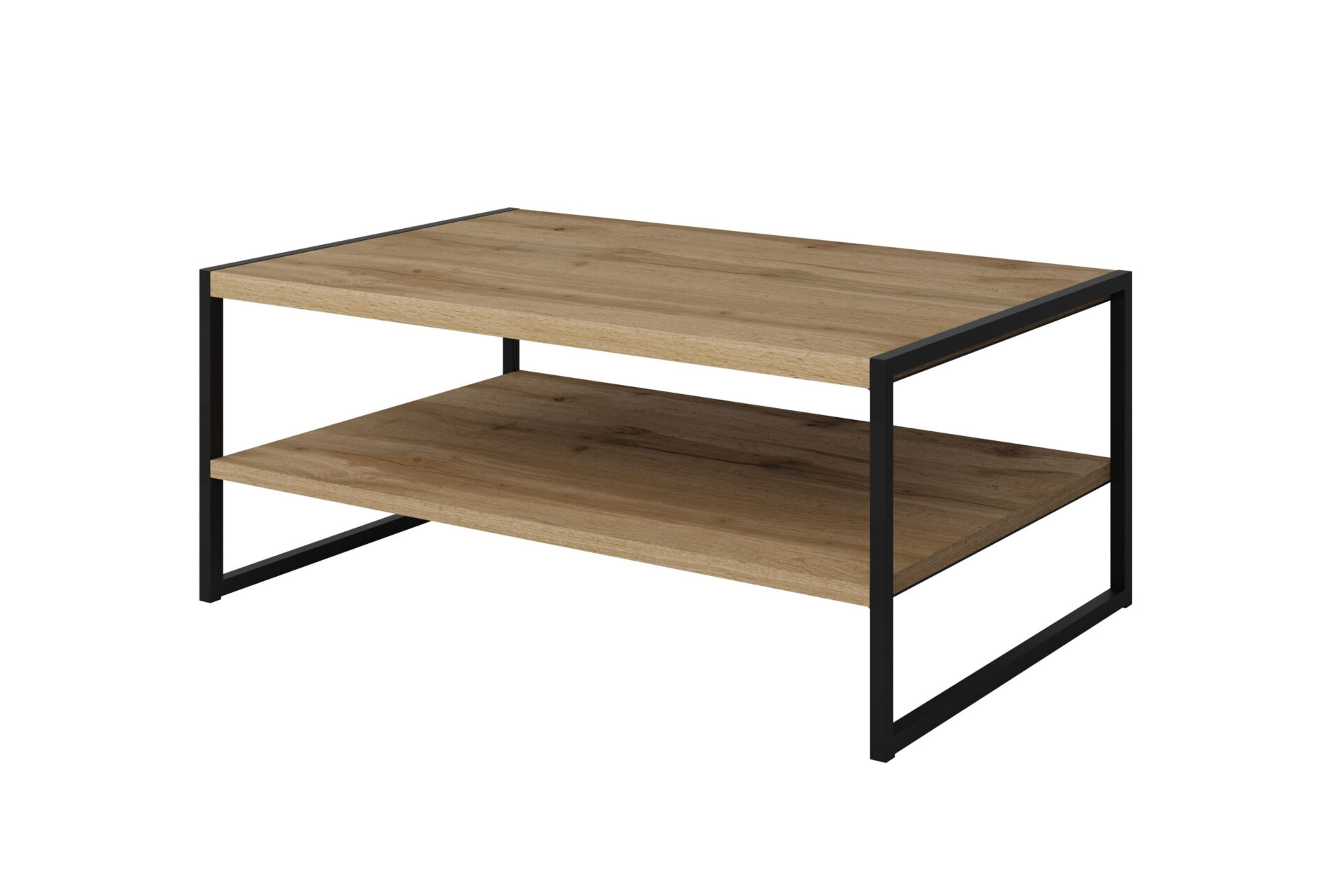 Eko - stačiakampis kavos staliukas Wotan, ąžuolo spalvos, juodo metalo