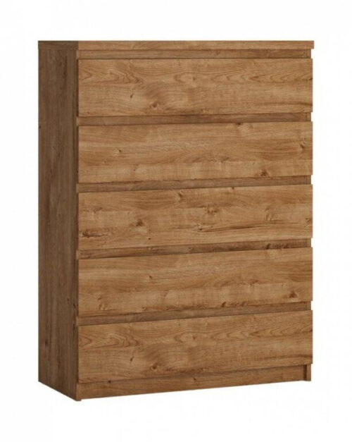 Fribo FRIK06 – Komoda su 5 stalčiais, Ribbeck ąžuolo spalvos, auksinė