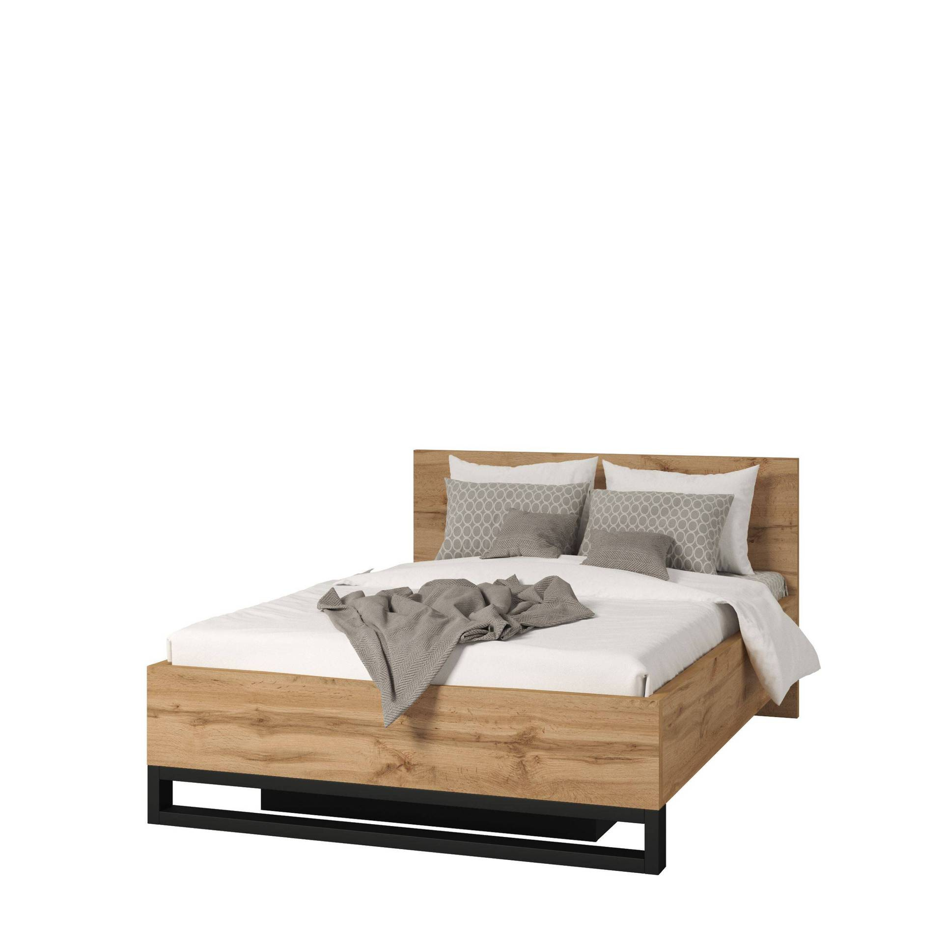Halle S – Lova su daiktadėže ir rėmu, 140x200 cm, Wotan ąžuolas, matinė juoda