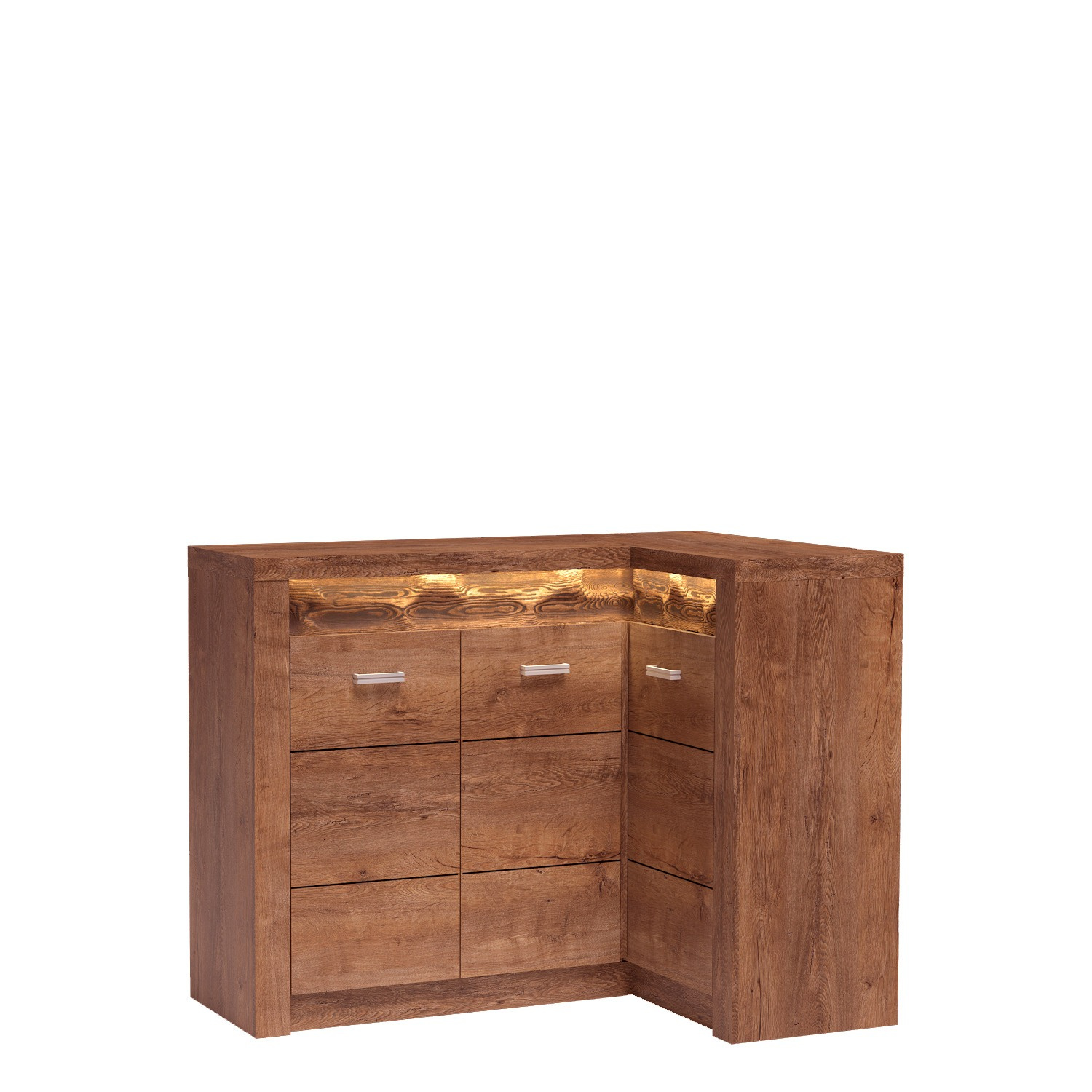 INDIANAPOLIS-15 - Kampinė komoda su 3 durimis, šviesaus uosio spalvos