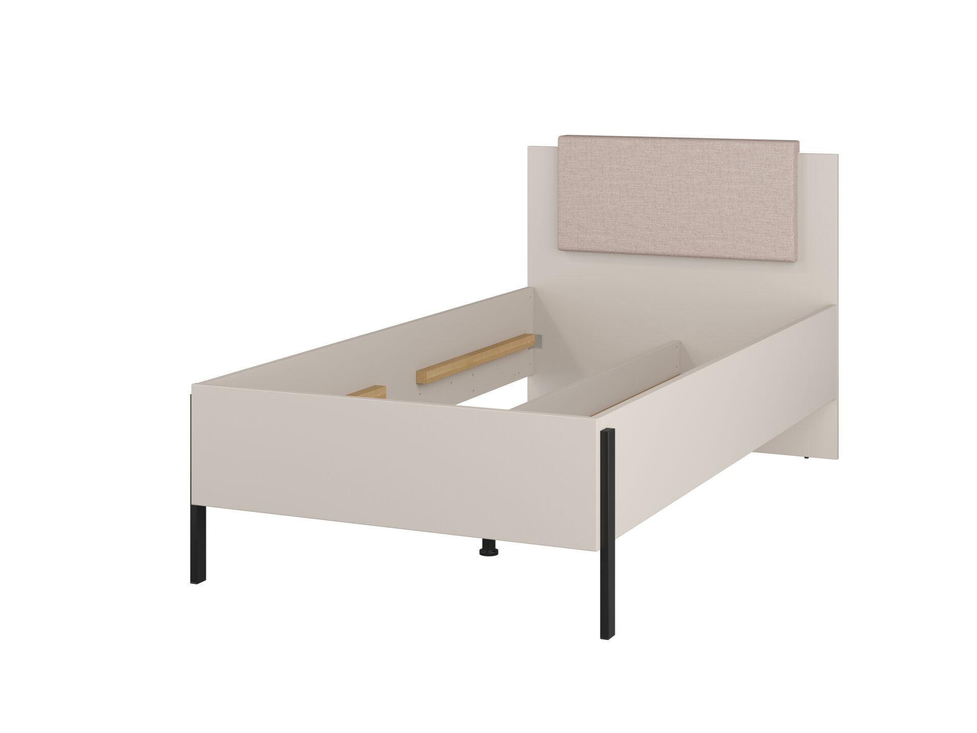 Jukon S - 100 cm lova su daiktadėže, kašmyro spalvos, juodos metalinės kojelės