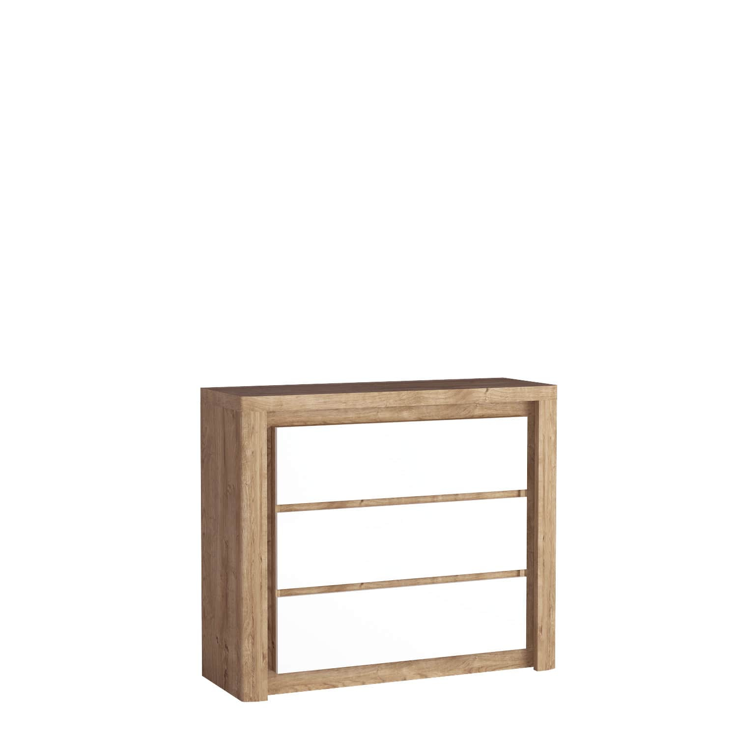 LIVINIO-6 - Ribbeck komoda su 3 stalčiais, balta blizgi