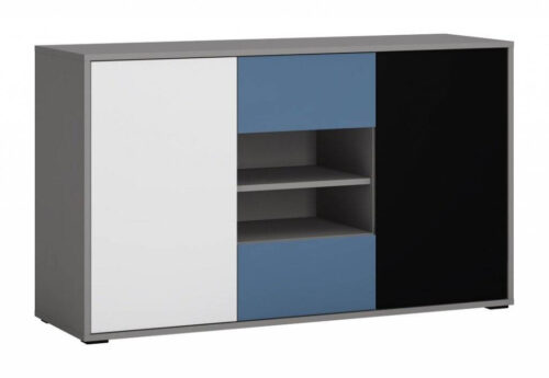 LASER LASK02B – Komoda su 2 stalčiais, pilka/juoda/balta/mėlyna