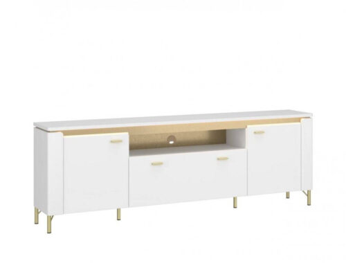 Lazio LAZF03 – 2D1S TV spintelė su LED apšvietimu, Alpių balta/blizgi balta/auksinė
