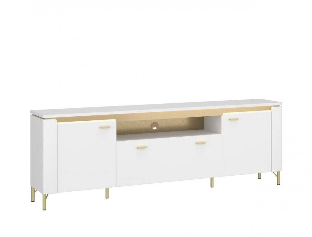 Lazio LAZF03 – 2D1S TV spintelė su LED apšvietimu, Alpių balta/blizgi balta/auksinė