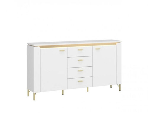 Lazio LAZK02 – 2D4S komoda su LED apšvietimu, Alpių balta/blizgi balta/auksinė