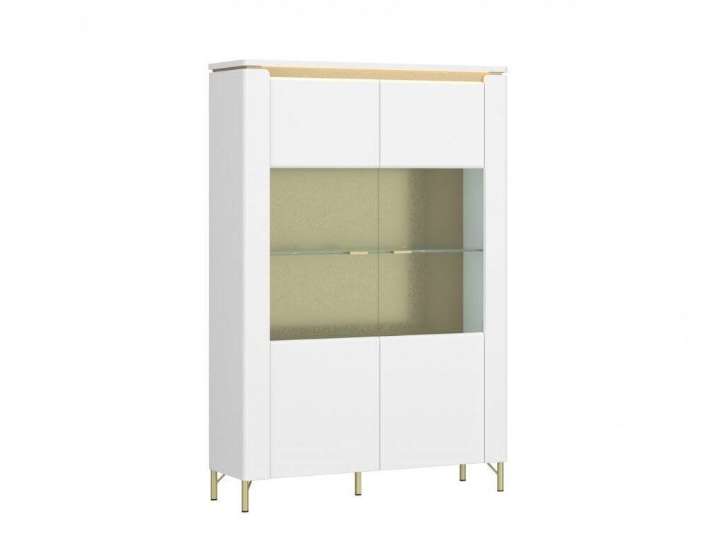 Lazio LAZV02 - 2 durų vitrina, Alpių balta/blizgi balta/auksinė