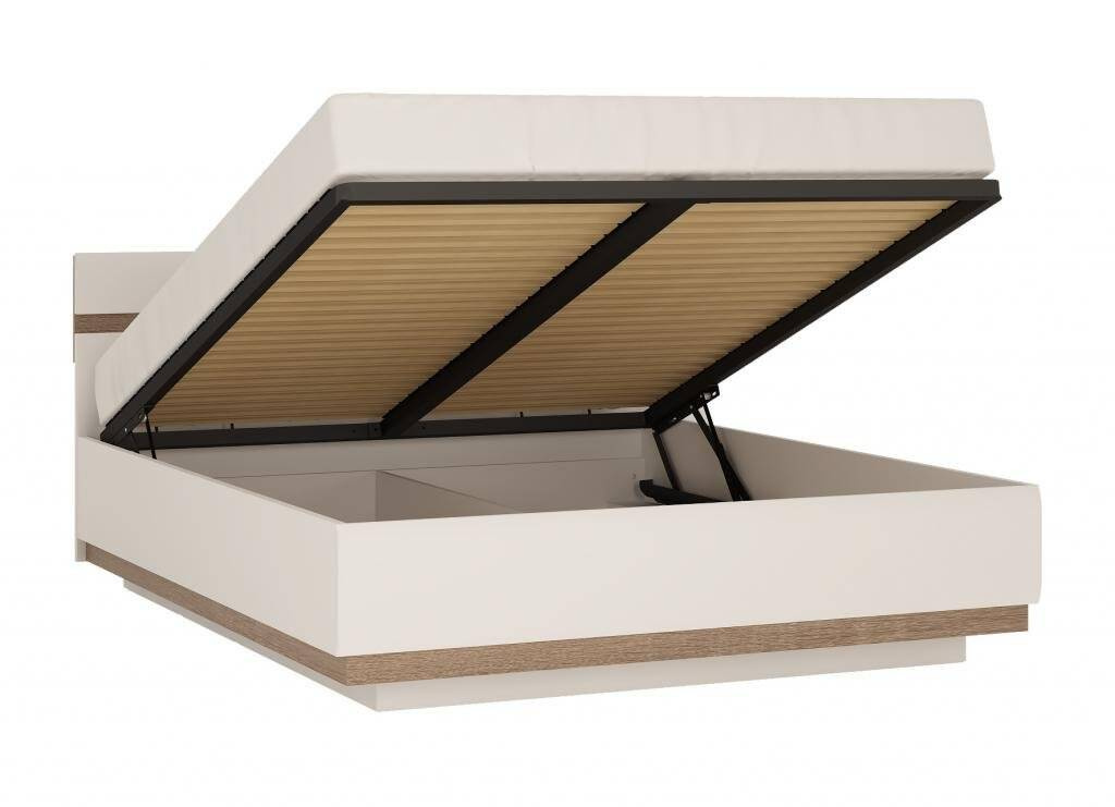 Linate TYPE 94 - Lova 160 su rėmu, balta/trufelių spalvos ąžuolas