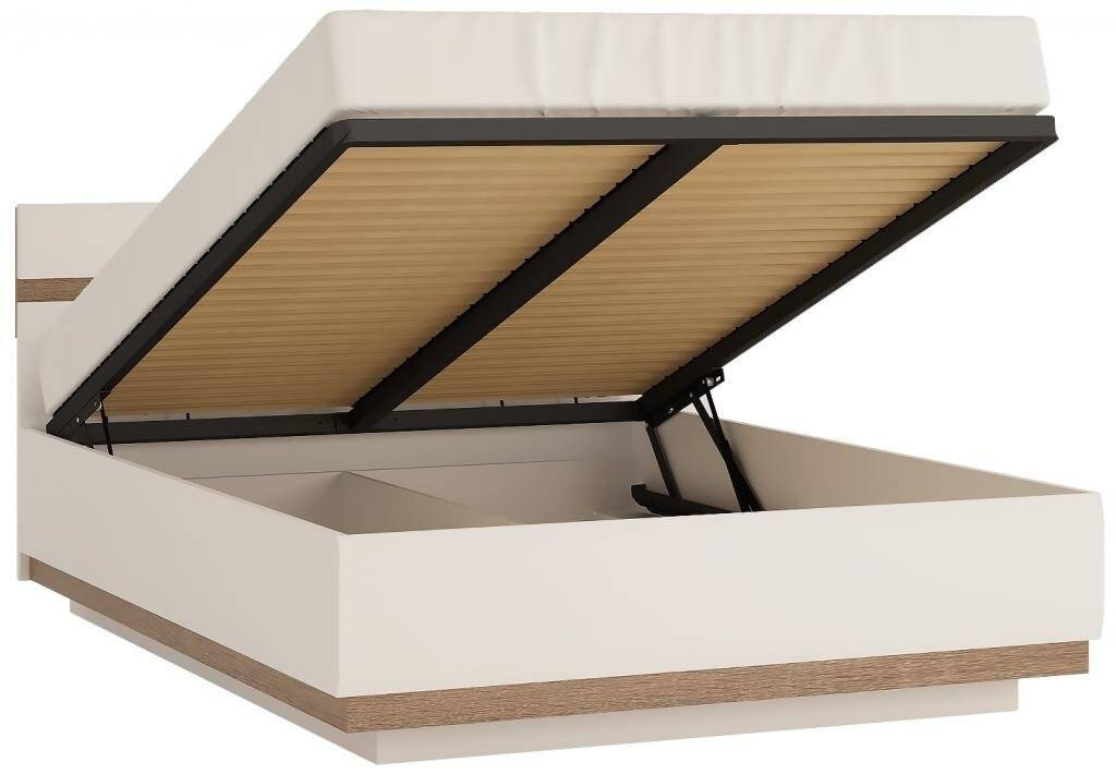 Linate TYPE 97 - Lova 140 su rėmu, balta/trufelių spalvos ąžuolas