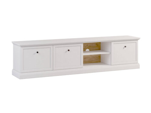 Lucca RTV3D – 3 durų televizoriaus spintelė balto opalo / ąžuolo spalvos