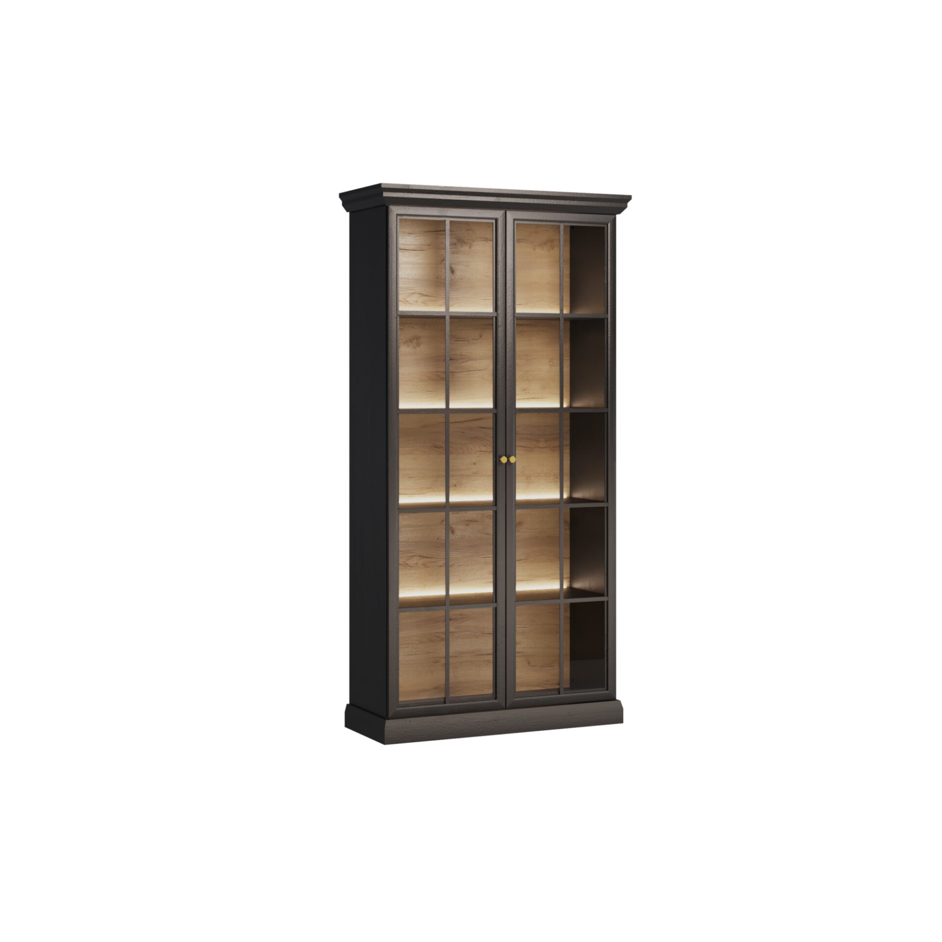 Lucca W2D - 2 durų vitrina, juodo grafito / dirbtinio ąžuolo spalvos
