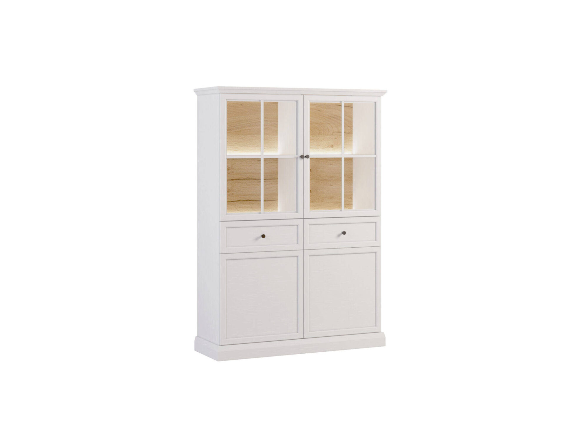 Lucca W4D2S - Vitrina 4D2S, baltas opalas / ąžuolas