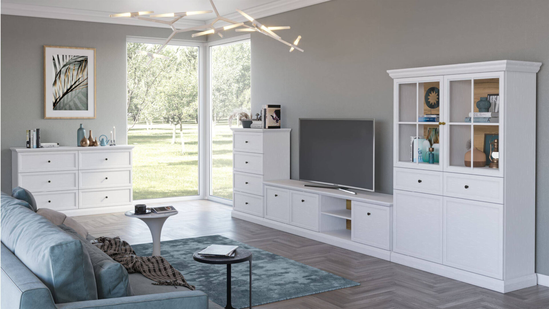 Lucca W4D2S - Vitrina 4D2S, baltas opalas / ąžuolas - Paveikslėlis 3