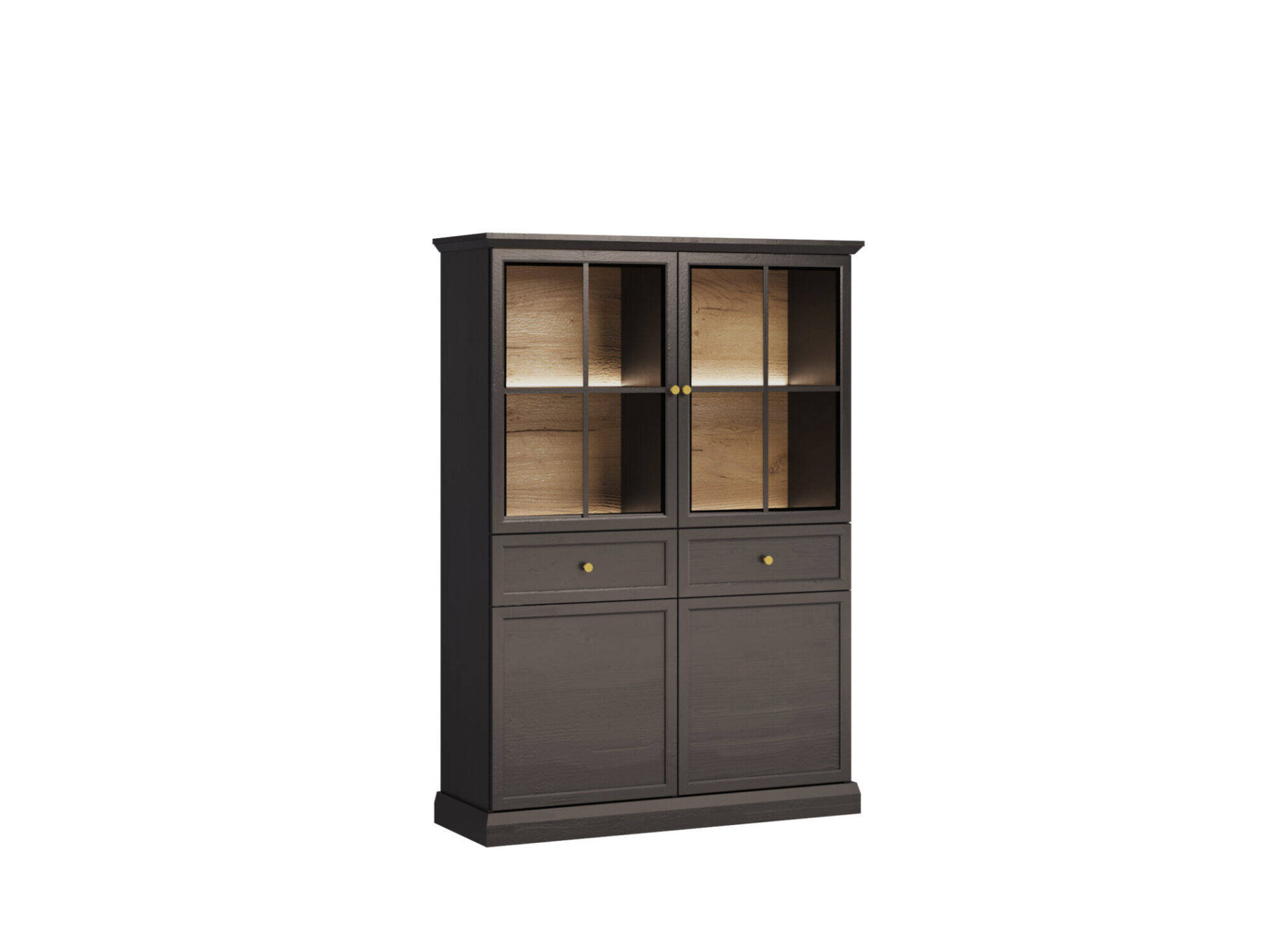 Lucca W4D2S - Vitrina 4D2S, juodo grafito/ąžuolo spalvos