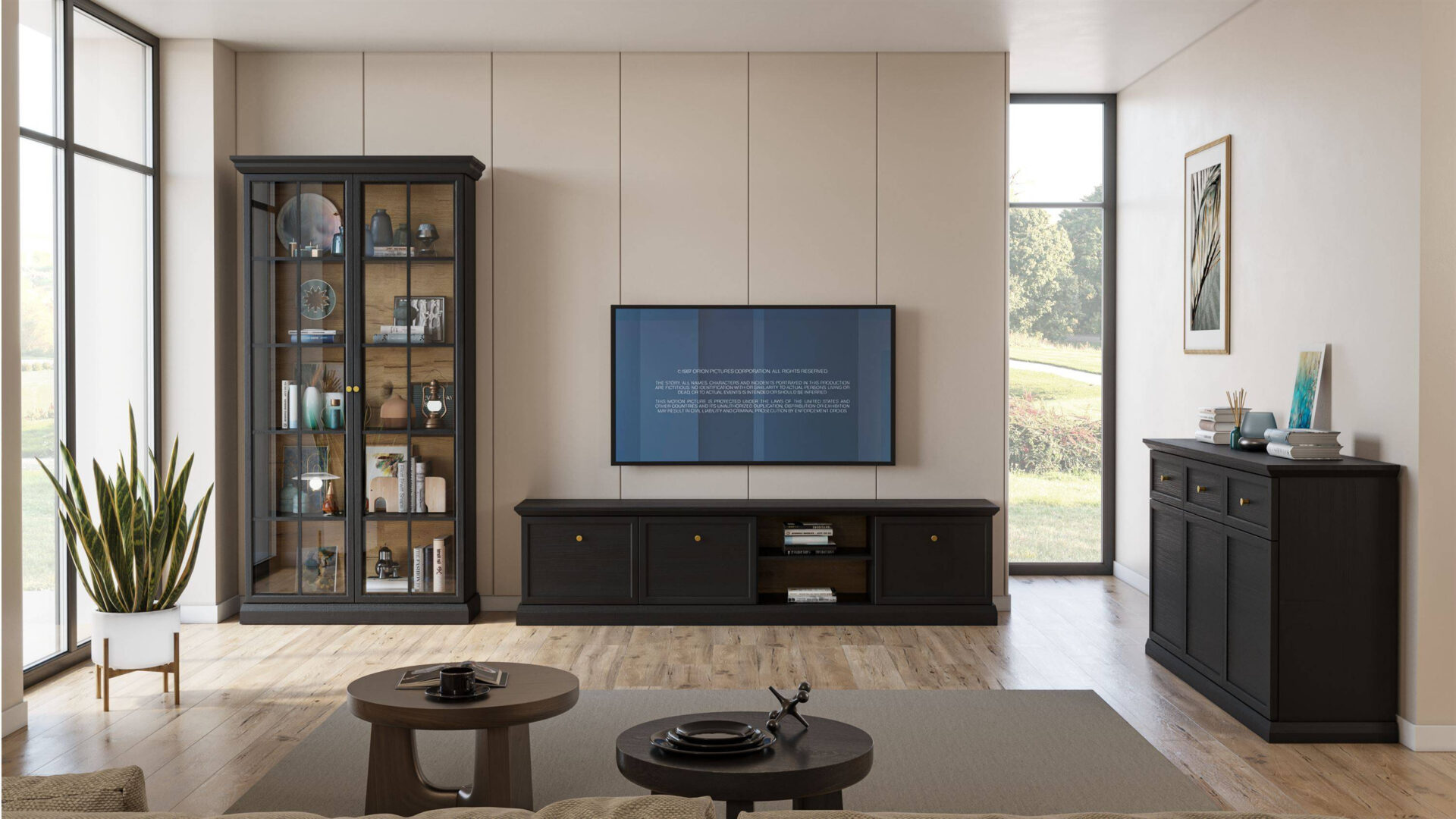 Lucca W4D2S - Vitrina 4D2S, juodo grafito/ąžuolo spalvos - Paveikslėlis 3