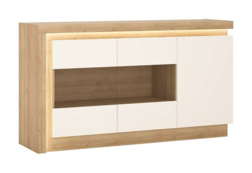 Lyon LYOK02 – 3 durų „Riviera Oak“ komoda, šviesi/balta