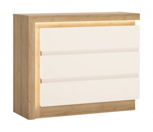 Lyon LYOK04 – 3 stalčių komoda, „Riviera Oak“ šviesi/balta