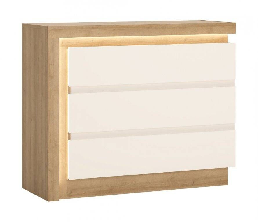 Lyon LYOK04 - 3 stalčių komoda, „Riviera Oak“ šviesi/balta