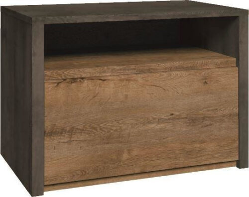 MONTANA GREY SN – Lefkas ąžuolo/lygiai pilkos spalvos naktinis staliukas