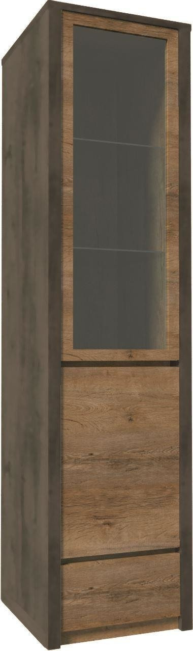 MONTANA GREY W1D - 1 durų vitrina Lefkas ąžuolo/lygiai pilkos spalvos