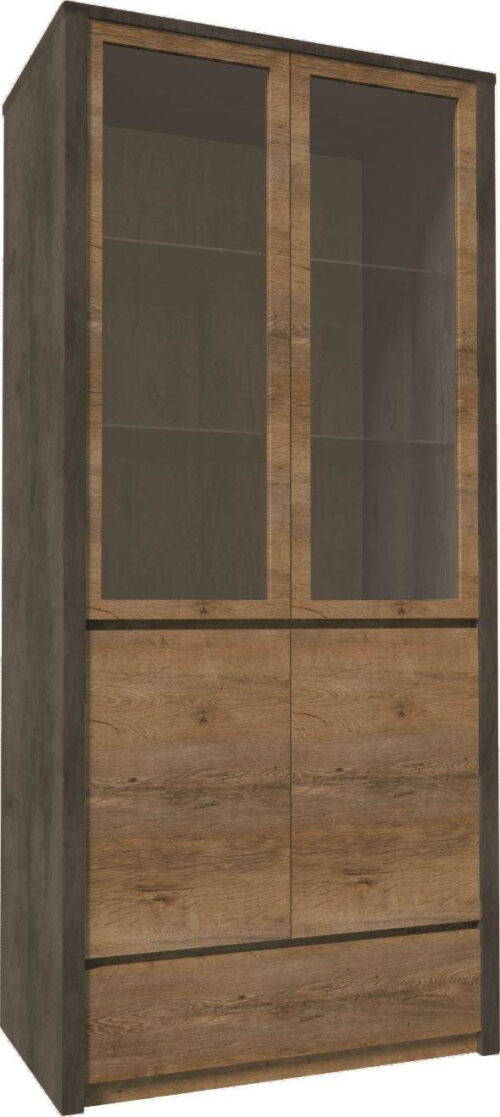 MONTANA GREY W2D – 2 durų vitrina Lefkas ąžuolo/lygiai pilkos spalvos