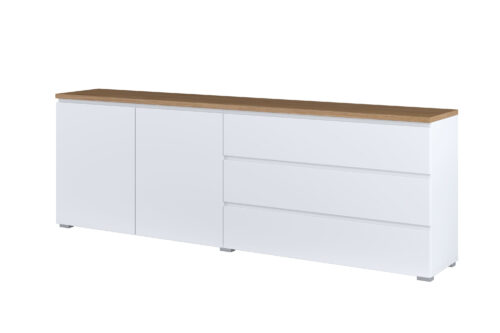 Modo – Komoda 2D3S 200 cm matinės baltos spalvos, rožinio ąžuolo spalvos