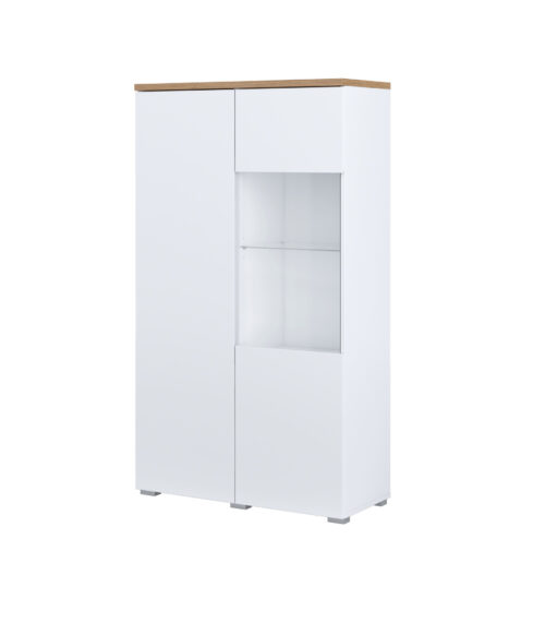 Modo – 2D vitrina, balta matinė, ąžuolo spalvos, „Mauvella“