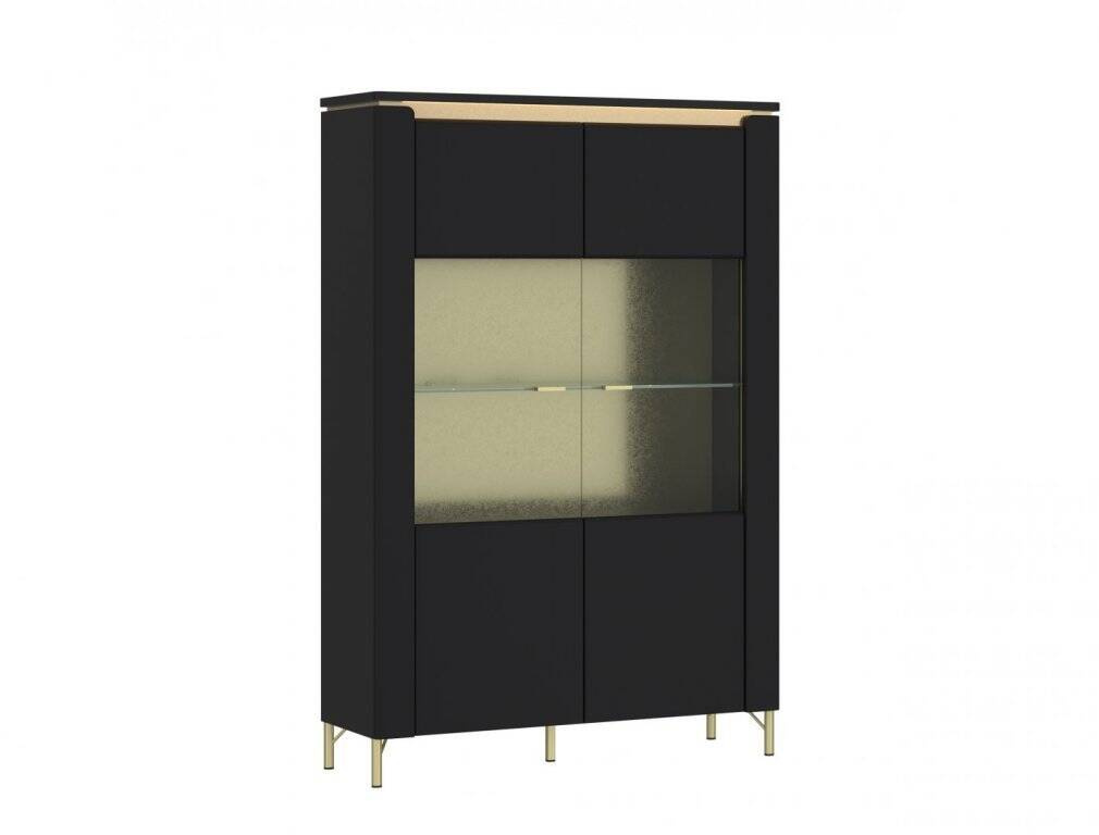 Norica LAZV02 - 2 durų vitrina, matinės juodos ir auksinės spalvos