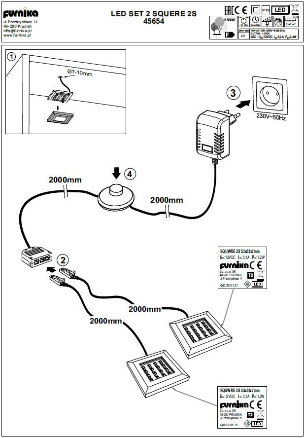 LED šviestuvų komplektas, 2 vnt., skirtas „Helvetia“ baldams