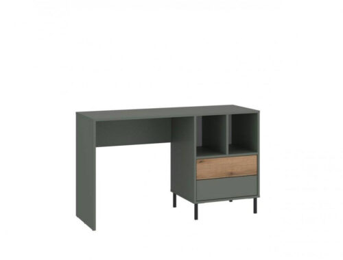 Pozzi POZB01 – rašomasis stalas su 2 stalčiais pilkai žalios / pakrantės ąžuolo spalvos