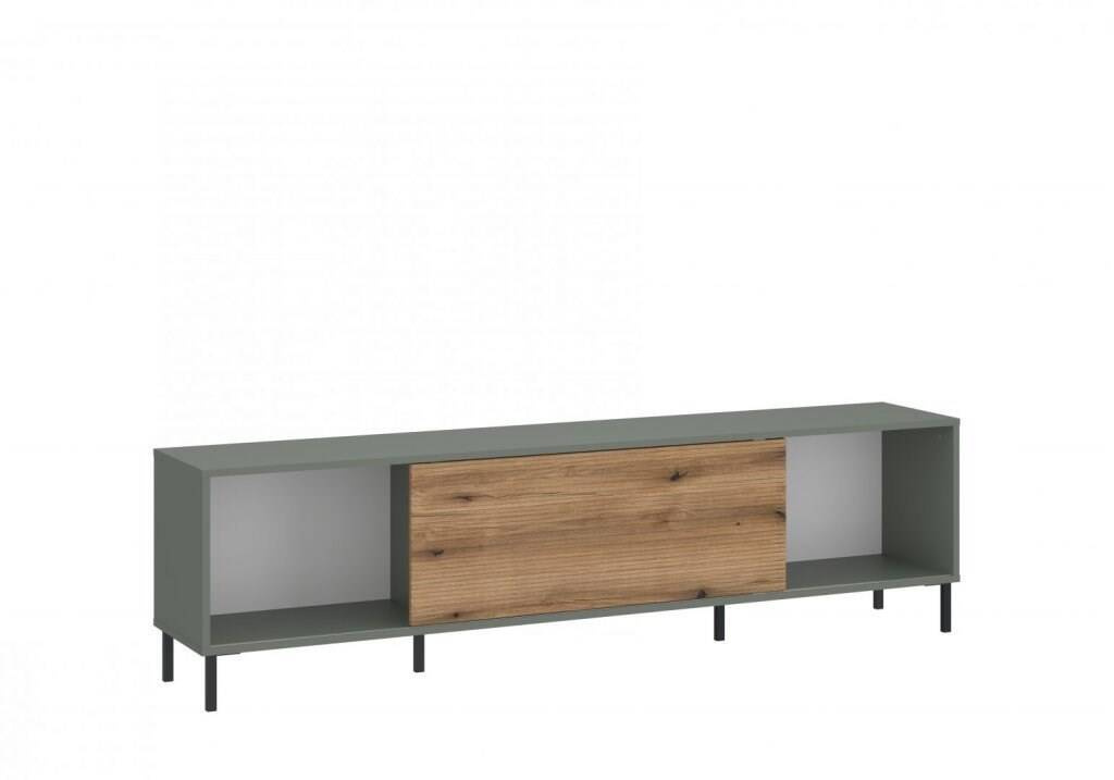 Pozzi POZF02 – 1 durų televizoriaus spintelė pilkai žalios / pakrantės ąžuolo spalvos
