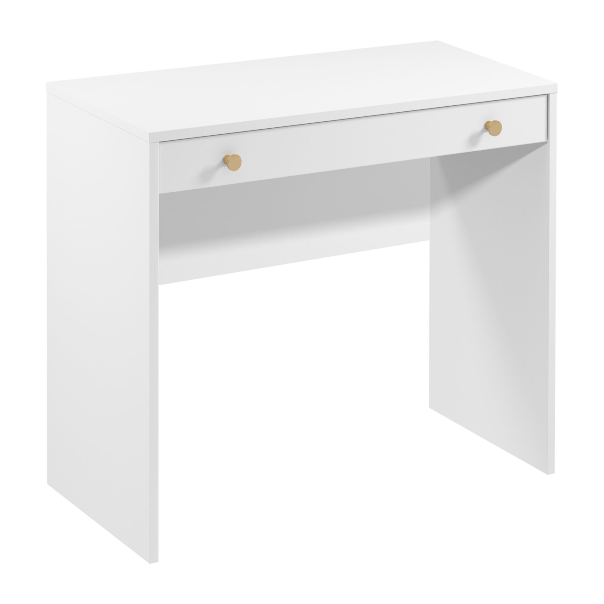 Rel B1 - Rašomasis stalas su 1 stalčiumi, baltas, matinis, platininis