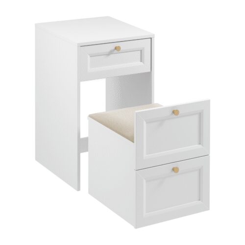 Rel TS – Stumdomas tualetinis staliukas su veidrodžiu ir sėdyne, matinės platinos baltumo